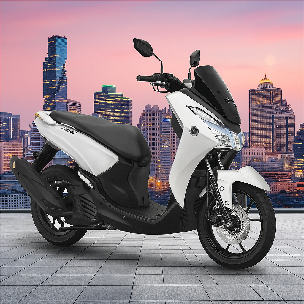 Black and white scooter Lexi 125cc, rental bike, Bangkok