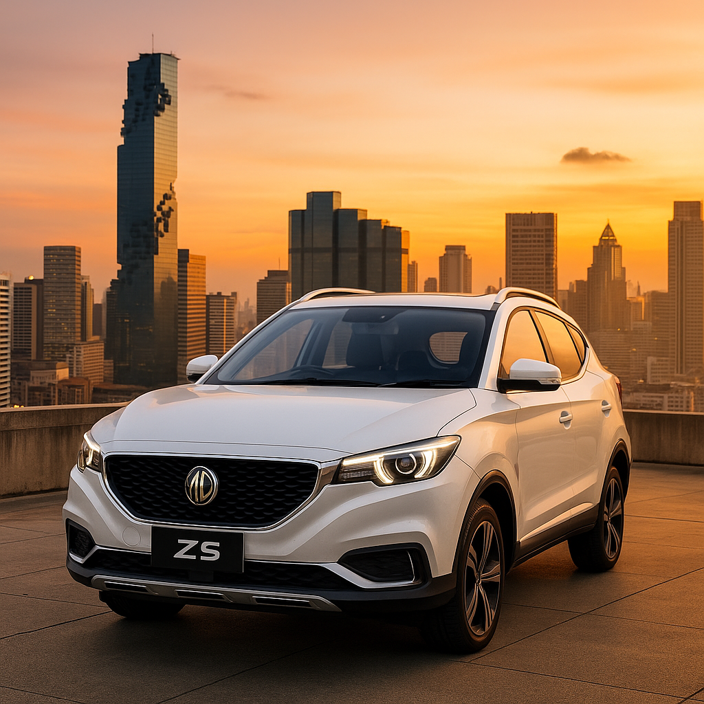 White SUV MG ZS for rent in Bangkok, Thailand.